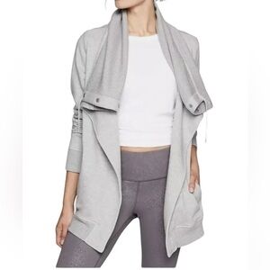 Athleta Wrappers Delight Gray Snap Cowl Cardigan Split French Terry Draped Small